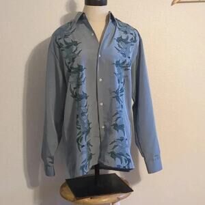 vintage Alexanders hand printed silk button down size medium